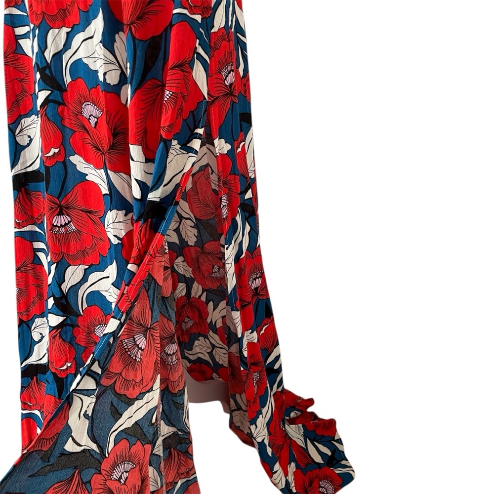 Lulus Double Slit Back To Your Roots Floral Red And Blue Maxi Skirt Woman’s Xs View 6